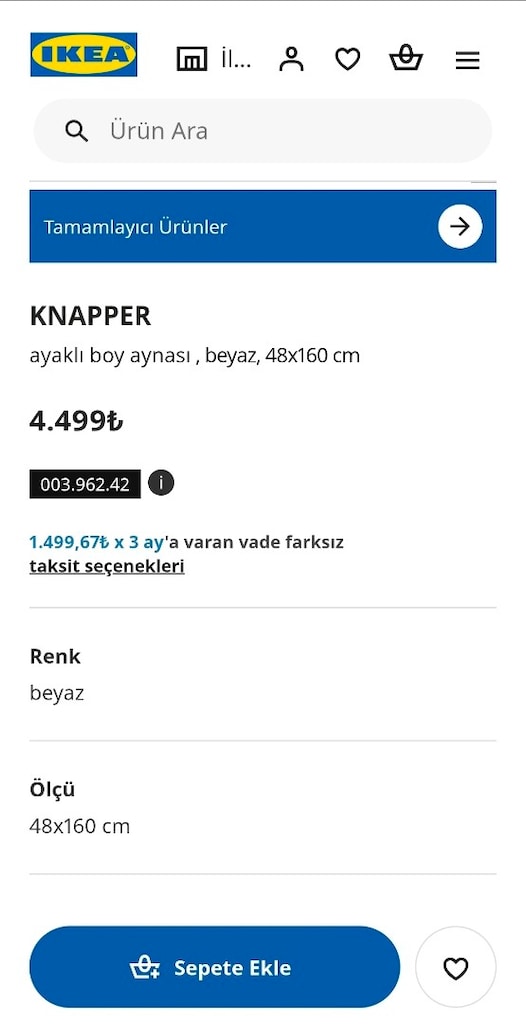 IKEA Knapper 48x160 Beyaz Boy Aynası Yeni Gibi - 9