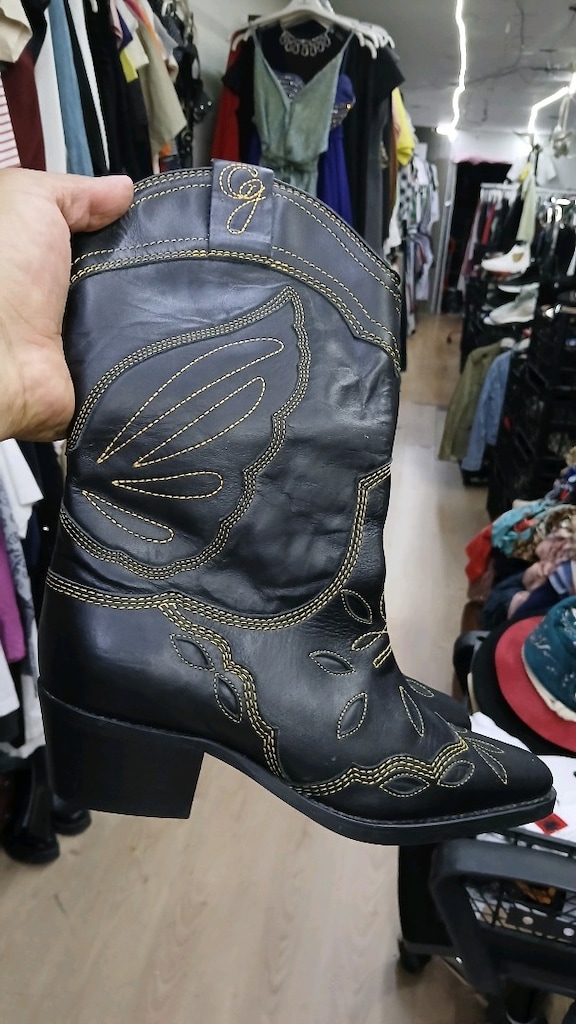 Ganni Siyah Deri Texas Kovboy Çizmesi ( 38 numara - 2