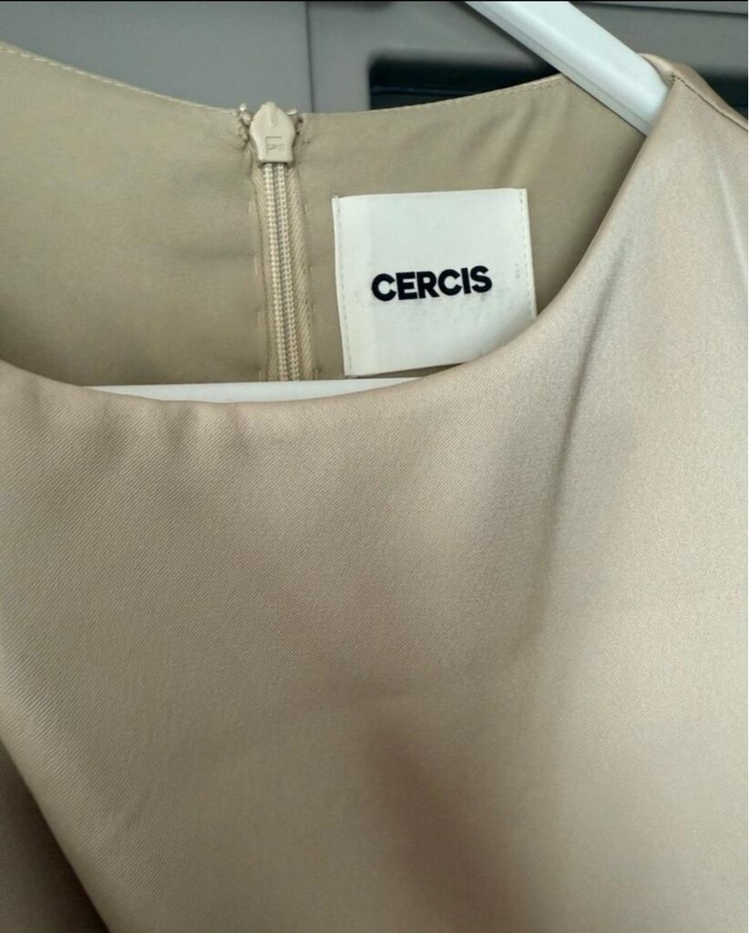 Cercis Abiye - Krem rengi saten drapeli - 4