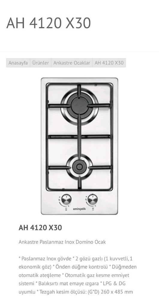 Eminçelik Ankastre 2 li inox Çelik ocak 3.250 TL - 3