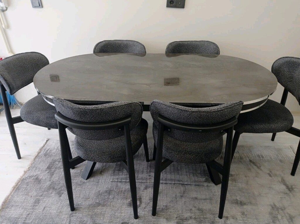 6 kişilik metal polo sandalyeli lüks yemek masası takımı - 2