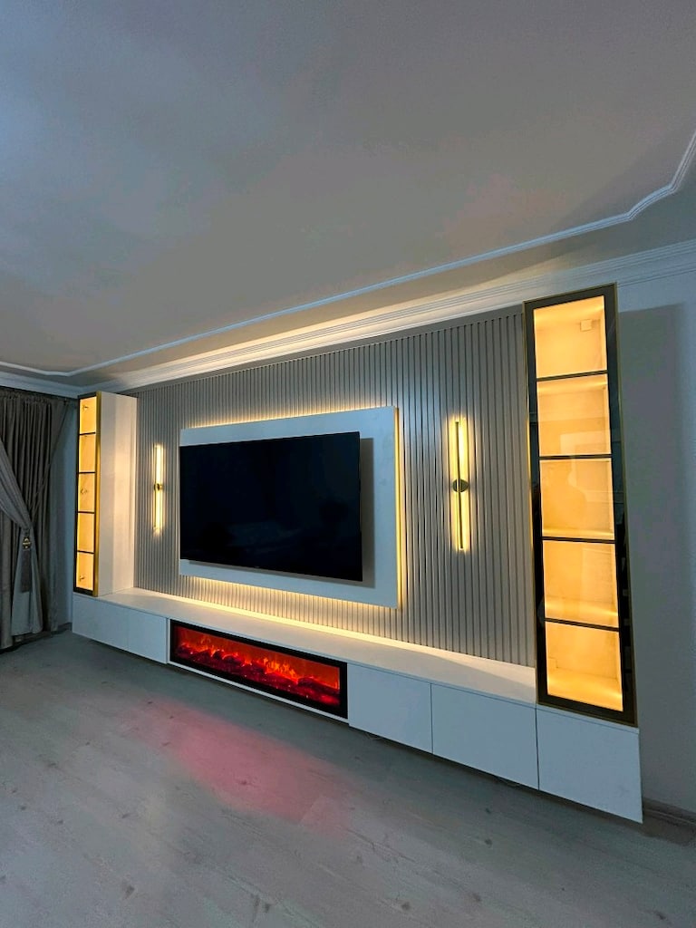 Şömineli TV Ünitesi | Modern Duvar Ünitesi | Şık ve Dekoratif TV Sehpa - 4