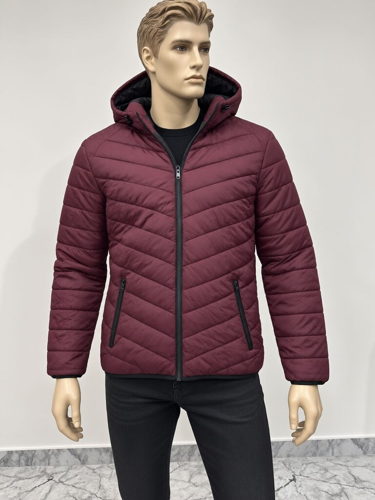 Bordo Kapüşonlu Şişme Mont