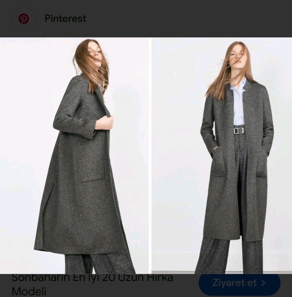 ZARA uzun gri ceket mont ince kaşe kaban mont s