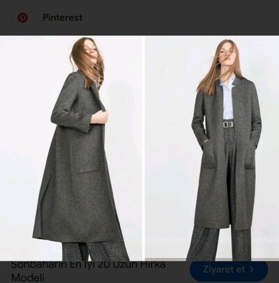 ZARA uzun gri ceket mont ince kaşe kaban mont s