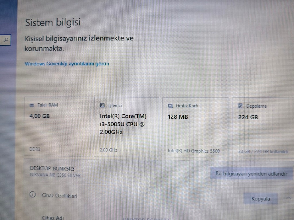 Casper intel İ3 Dizüstü Bilgisayar Laptop 230GB SSD - 7