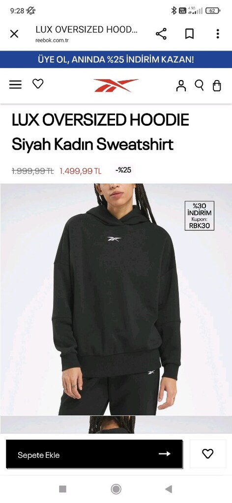 Orijinal Reebok kadın sweatshirt (S BEDEN)