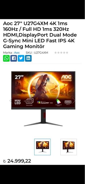 Aoc U27G4XM 27inch 4k mini led