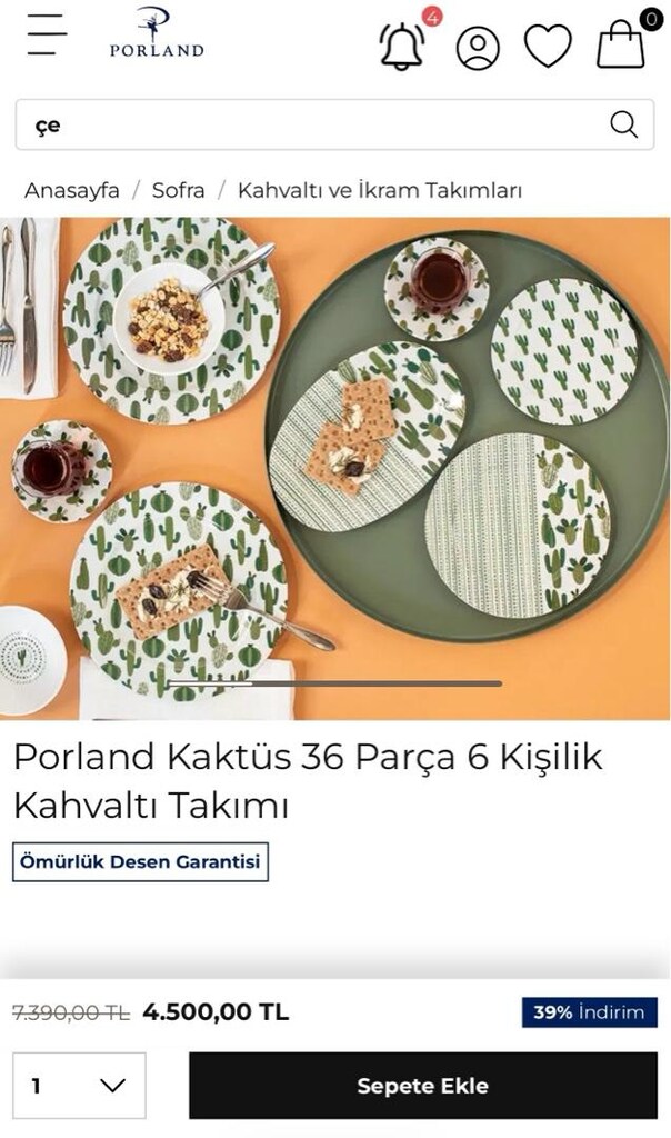 Porland Kaktüs Kahvaltı takımı 6 kişilik 36 parça - 2