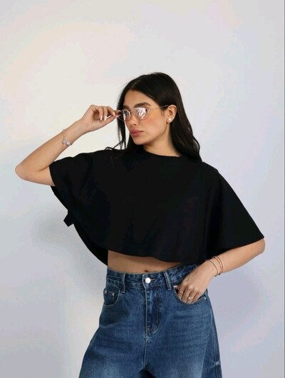 Siyah Yarasa Kol Crop Bluz – L – Yeni Etiketli