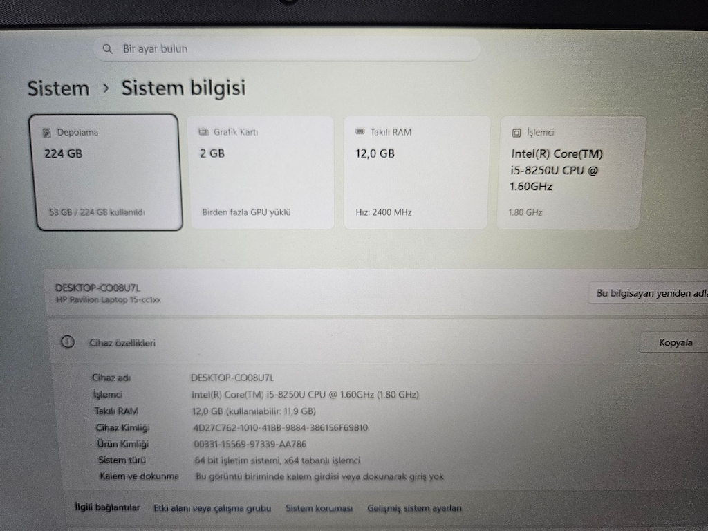 HP İ5 8.NESİL + 12 GB RAM+ 2 GB EKRAN KARTI+ FULL HD - 8
