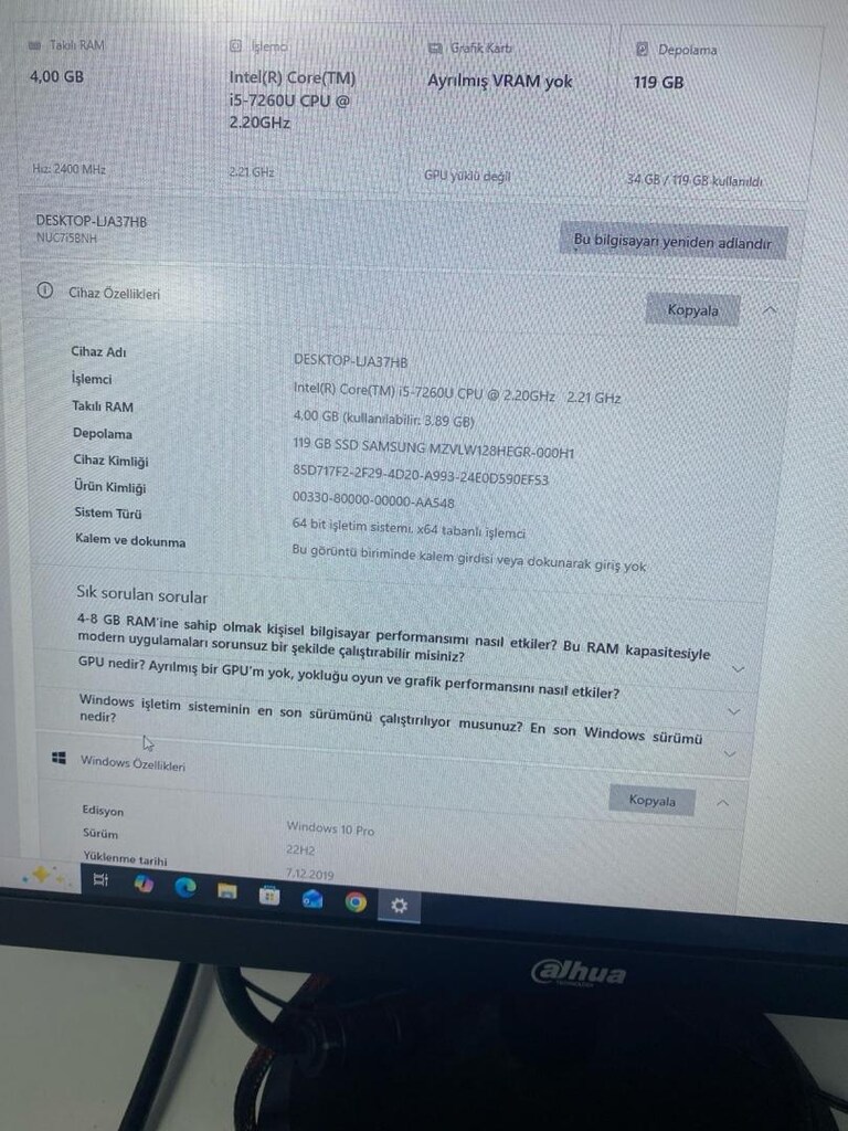 iş istasyonu intel core i5 7260 2.2 herz 4 gb ram 120 ssd m2 - 3