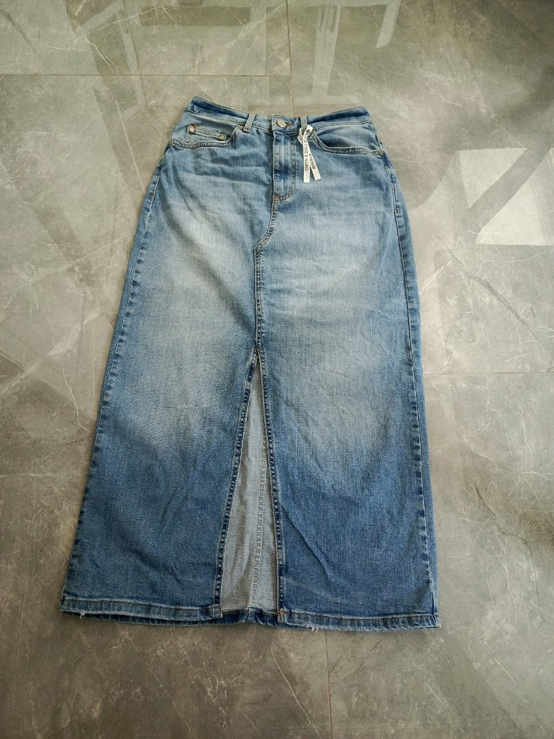 Mavi yırtmaçlı kot etek - 2