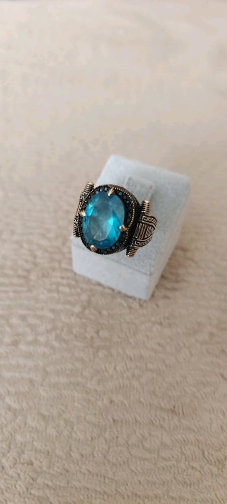 925 Ayar Aqua Marin Taşlı Gümüş Yüzük - 7