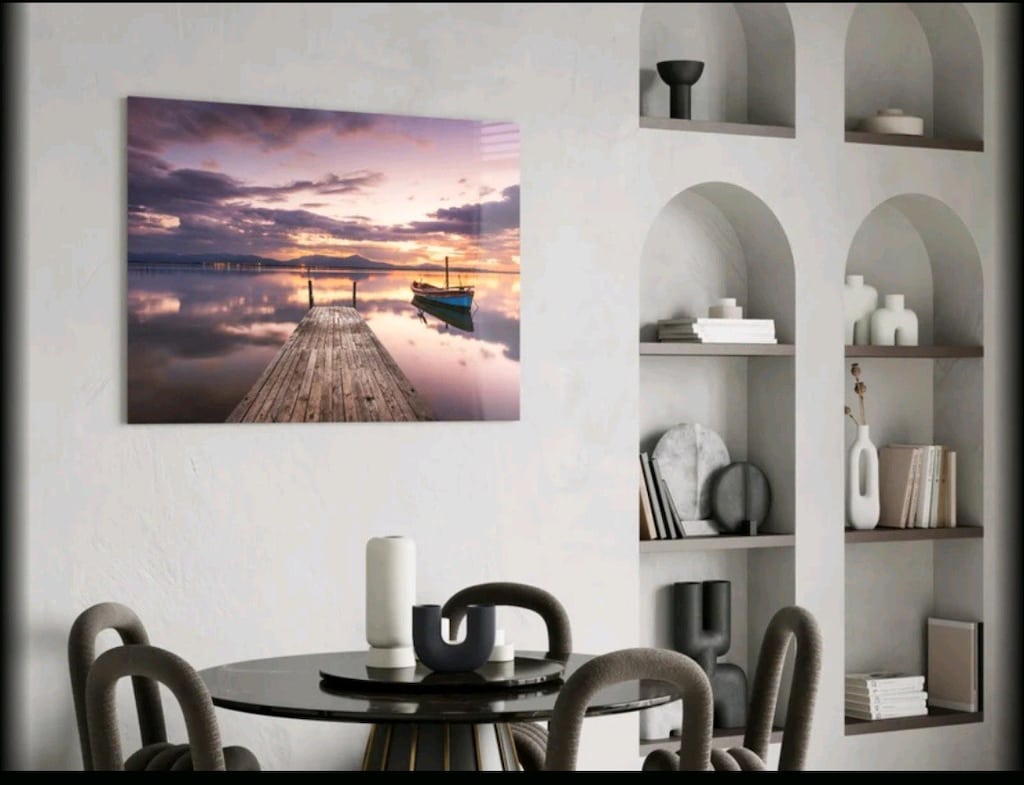 Şık Temperli Cam Tablo 72x46 cm – Göl & Gün Batımı Manzarası Sıfır - 4