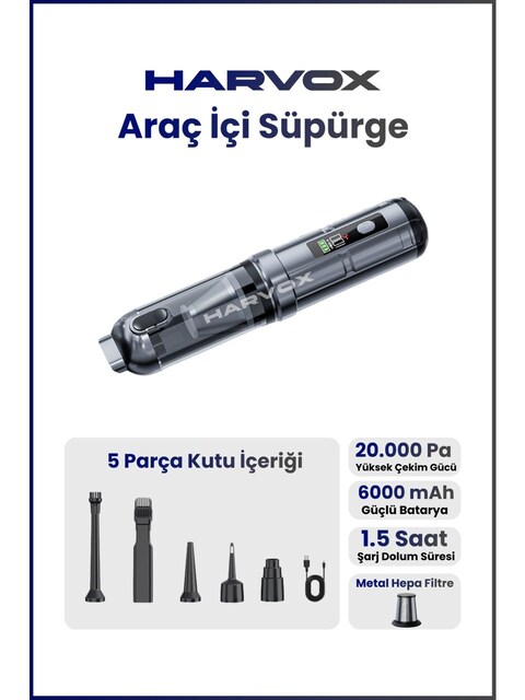 Harvox Araç İçi Süpürge 20.000PA Güçlü Vakum ve Üfleme