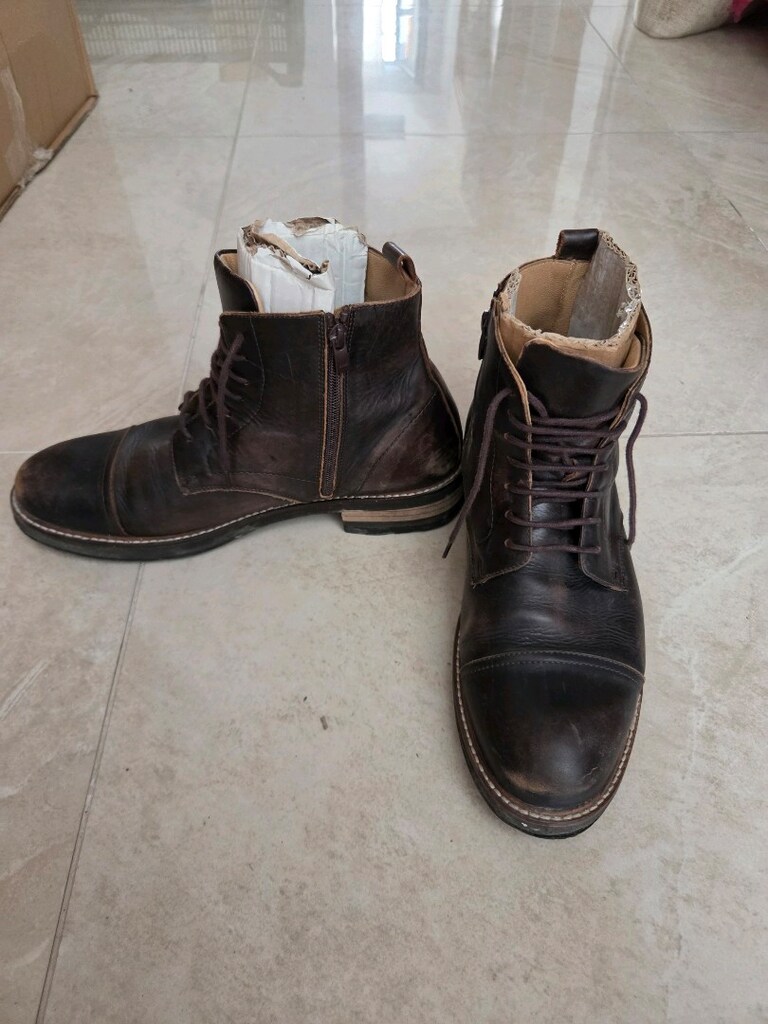Penford Erkek Kahverengi Bağcıklı Zincirli Hakiki Deri Bot - 5