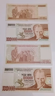 ESKİ PARA YÜZ BİN TÜRK LİRASI 4 adet - 4