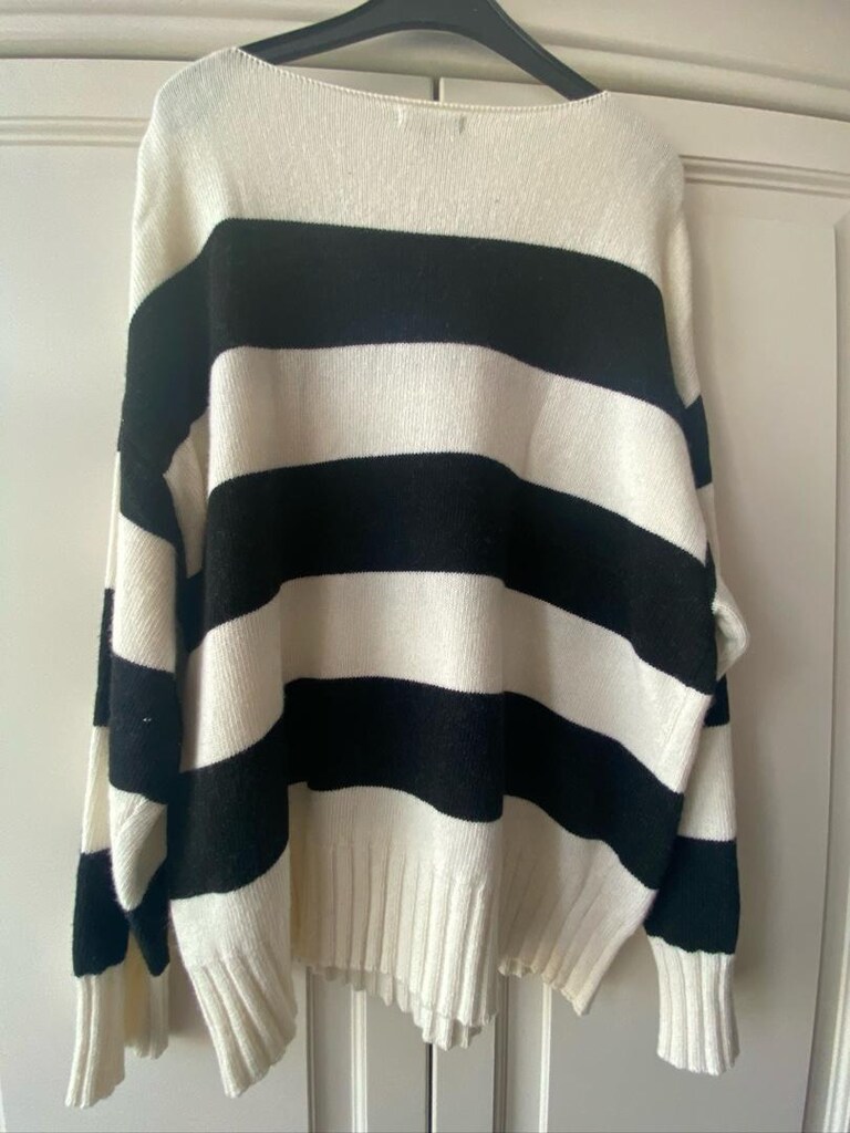 Oversize Çizgili Triko Kazak - 5