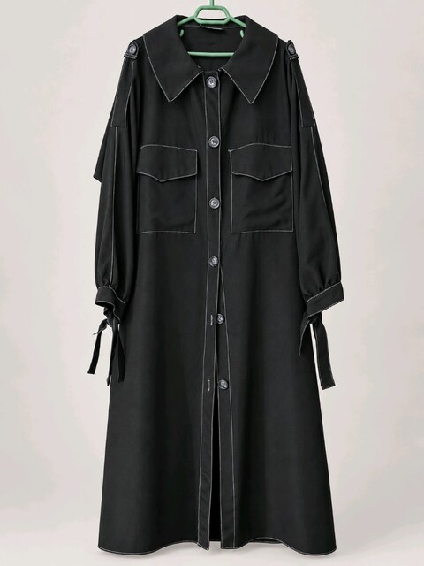 Siyah Oversize Uzun Trençkot - Sister's Store