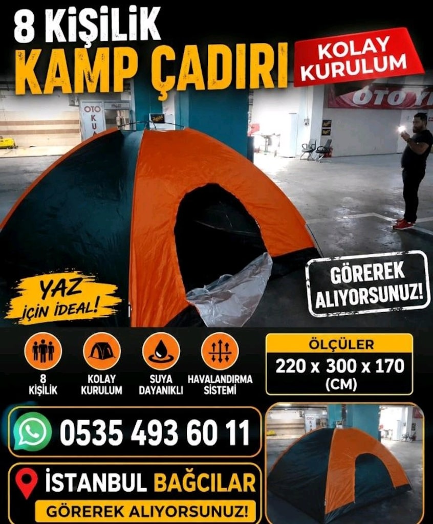 8 kişilik kolay kurulum kamp çadırı