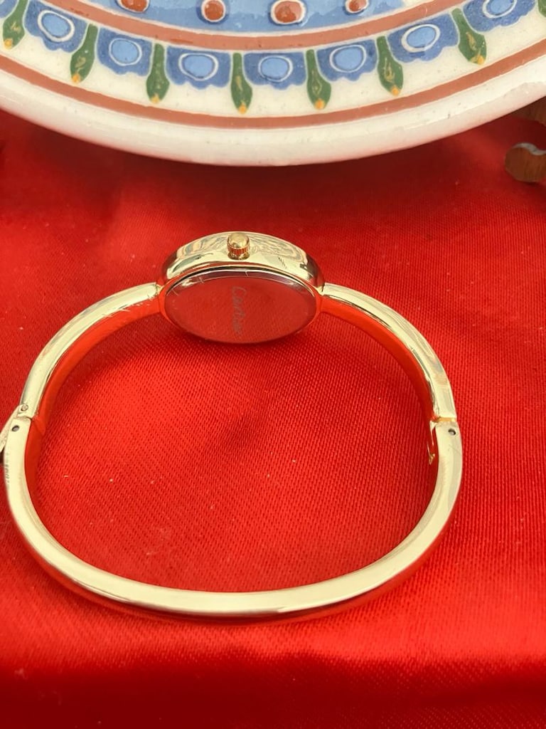 Cartier Altın Tonlu yeşil kadran kelepçe kordon oval kadın saat - 6