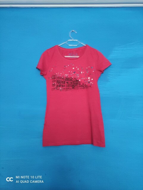 Kırmızı XS 34 Mavi jeans Tshirt