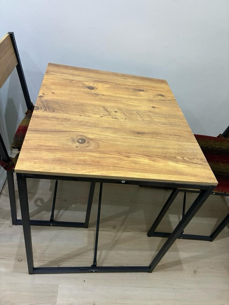 2 Kişilik Metal Ayaklı Ahşap Mutfak ve Balkon Masa Takımı - 3