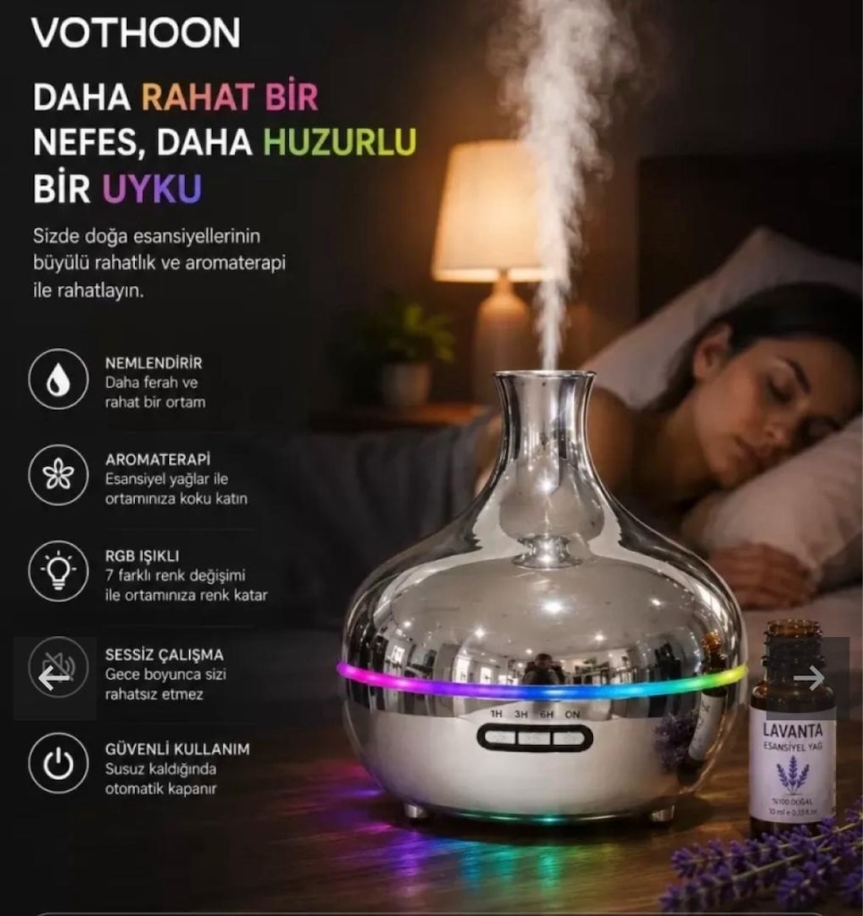 Gümüş Vazo Model Rgb Işıklı Hava Nemlendirici & Aromaterapi Difüzör - 2