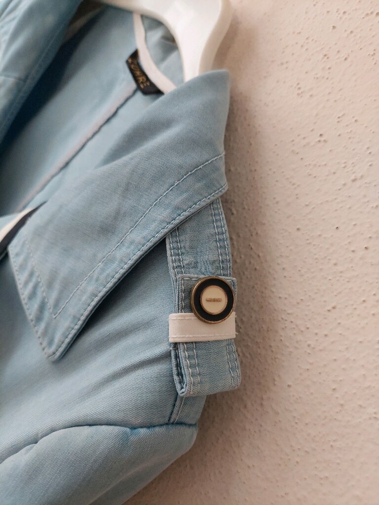 ZÜHRE apoletli denim model mavi pardesü - 6