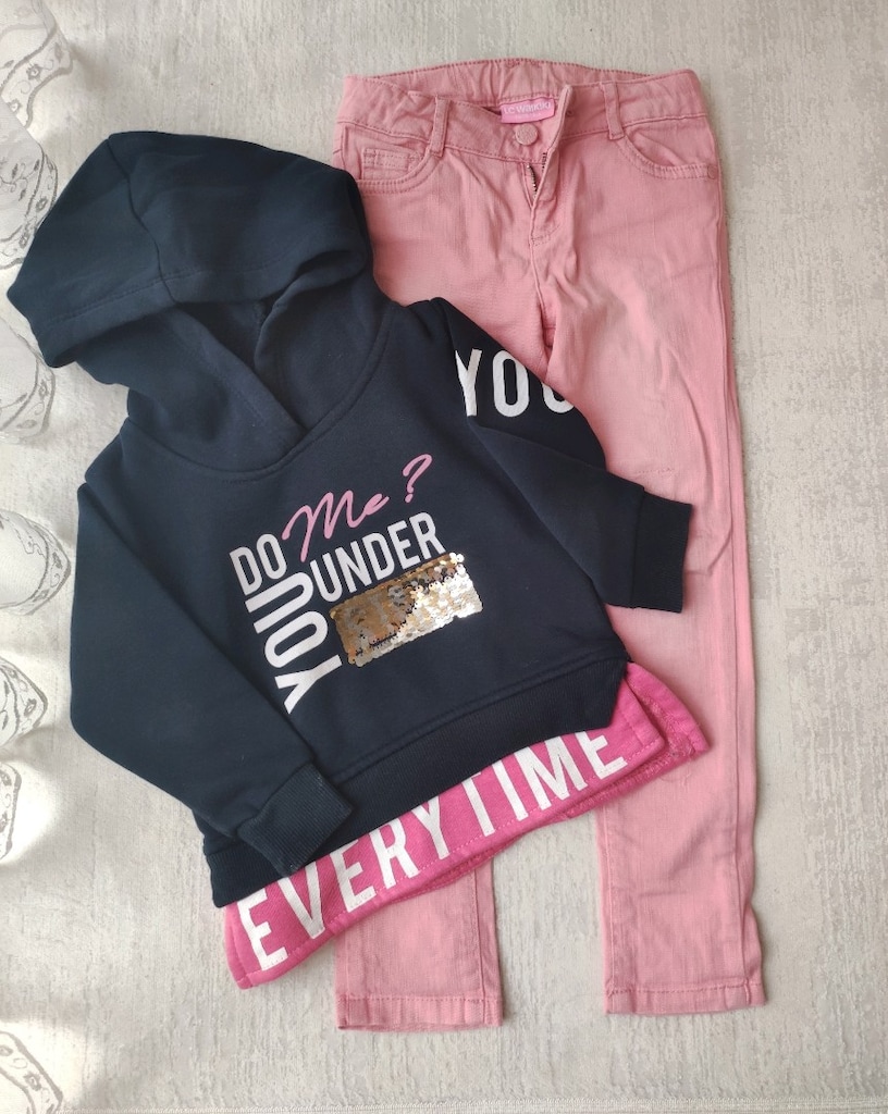 SWEATSHİRT PEMBE KOT PANTOLON KOMBİN 4 5 YAŞ KIZ ÇOCUK koton hm zara m