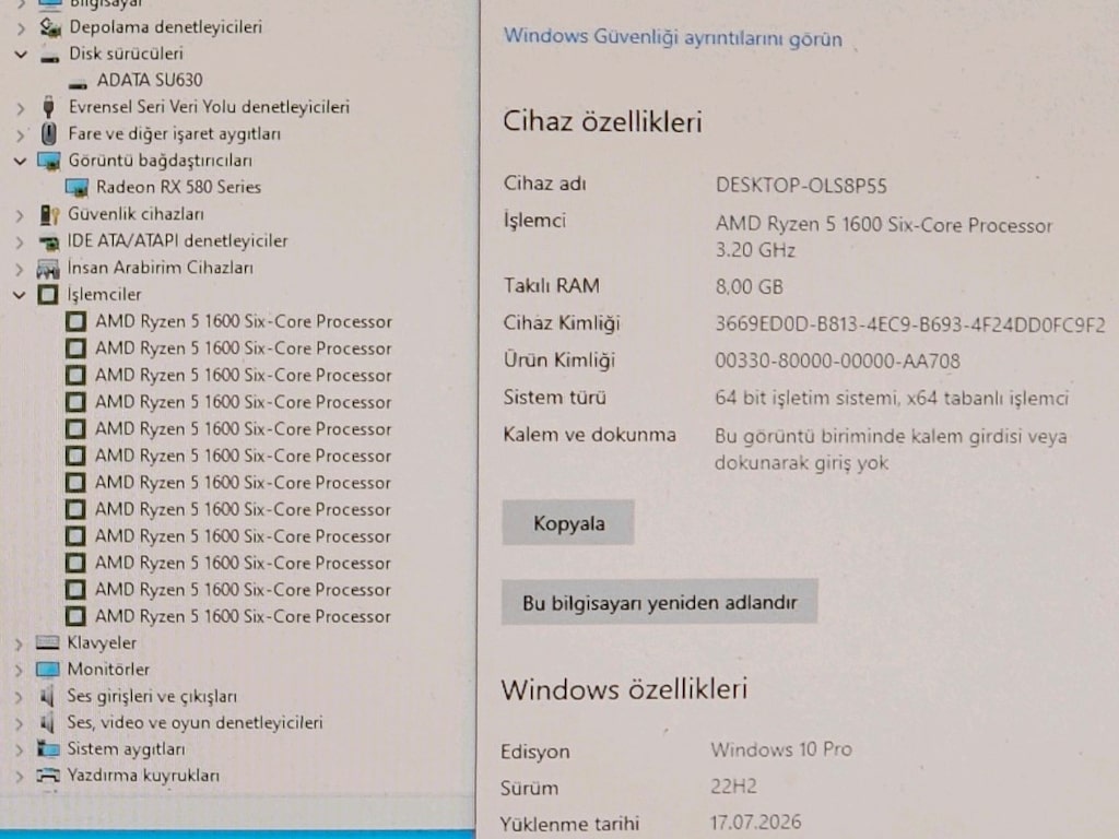 Ryzen 5 1600 RX 580 8GB 240GB SSD 8GB Ram - 5