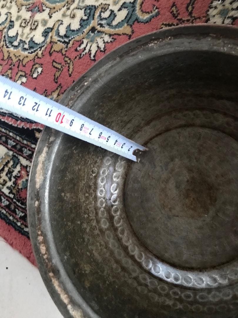 4 adet antika bakır tencere ve tepsi - 10
