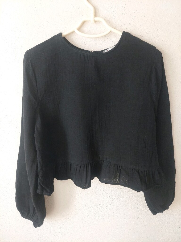 Müslin kumaş etek ucu fırfırlı Crop bluz - 5