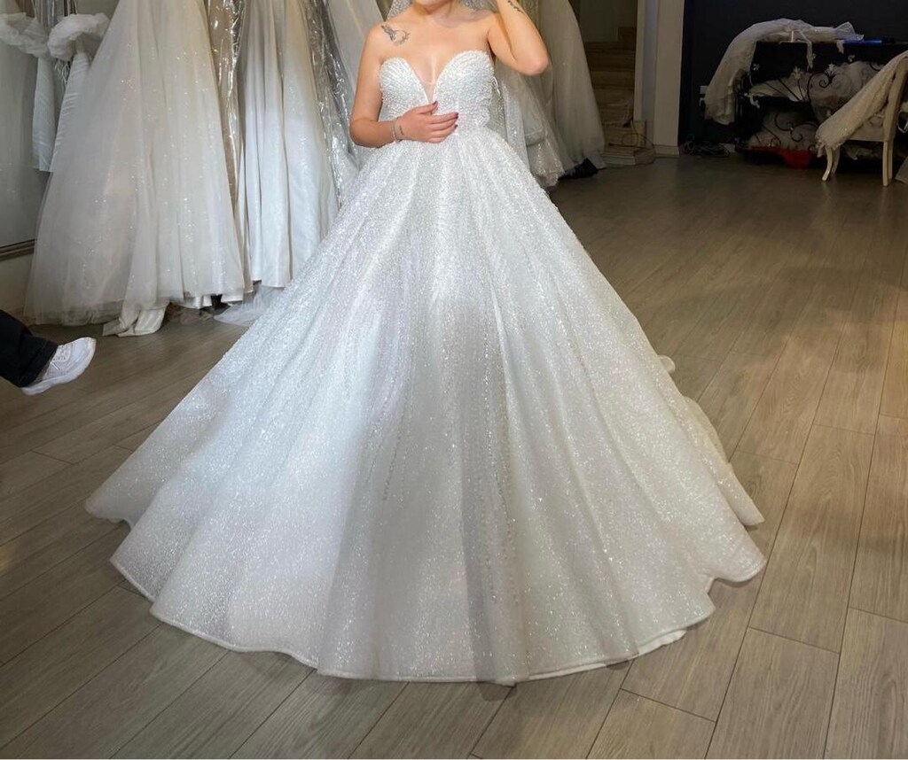 PRENSES MODEL TAŞLI ÖZEL DİKİM GELİNLİK - 4