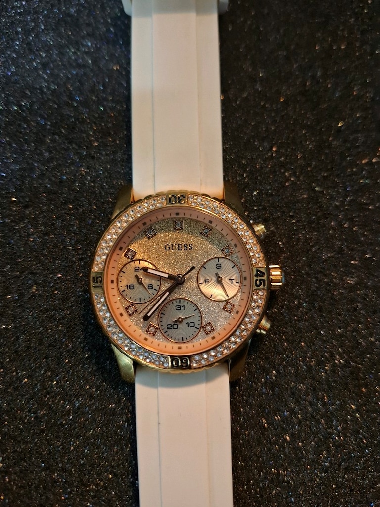 Guess Confetti Rose Gold Kristal Taşlı Beyaz Silikon Kadın GUW1098L5 - 4