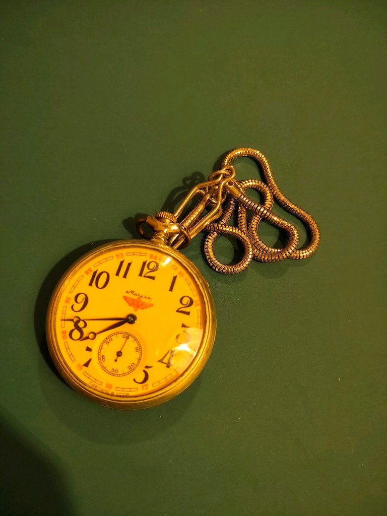 Molnija Sovyet Cep Saati | Lokomotif Kabartmalı Zincirli Vintage Kolek