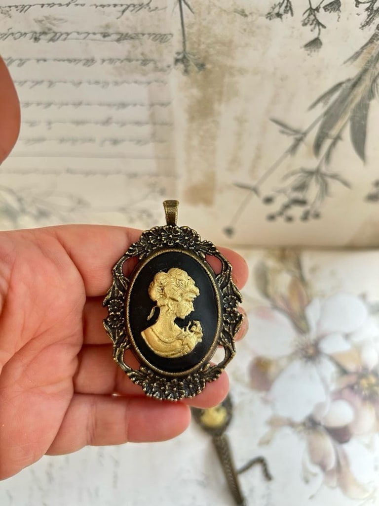 siyah altın Vintage Cameo takı seti - 13