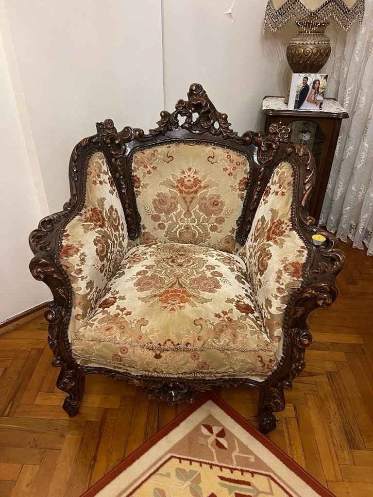 ceviz el oymazı antika vintage koltuk takımı - 4