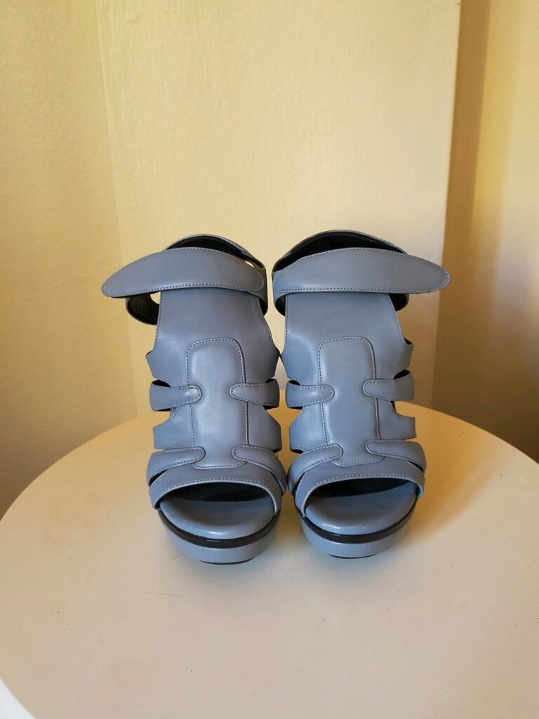 Balenciaga 37 Numara İndigo Deri Sandalet. - 2