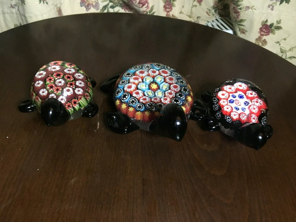 4 parça Murano millefiori cam kaplumbağa objeler