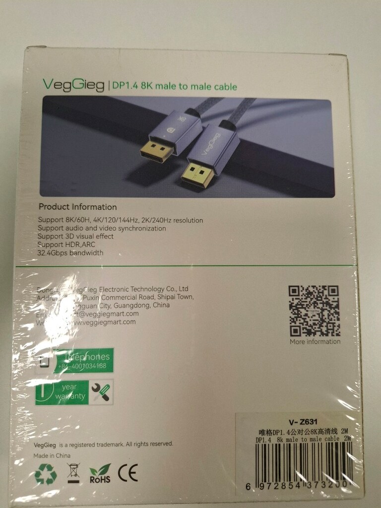 VegGieg 8K/60Hz 4K/165Hz 2K/240Hz DisplayPort 1.4 Kablo 2 Metre - 2