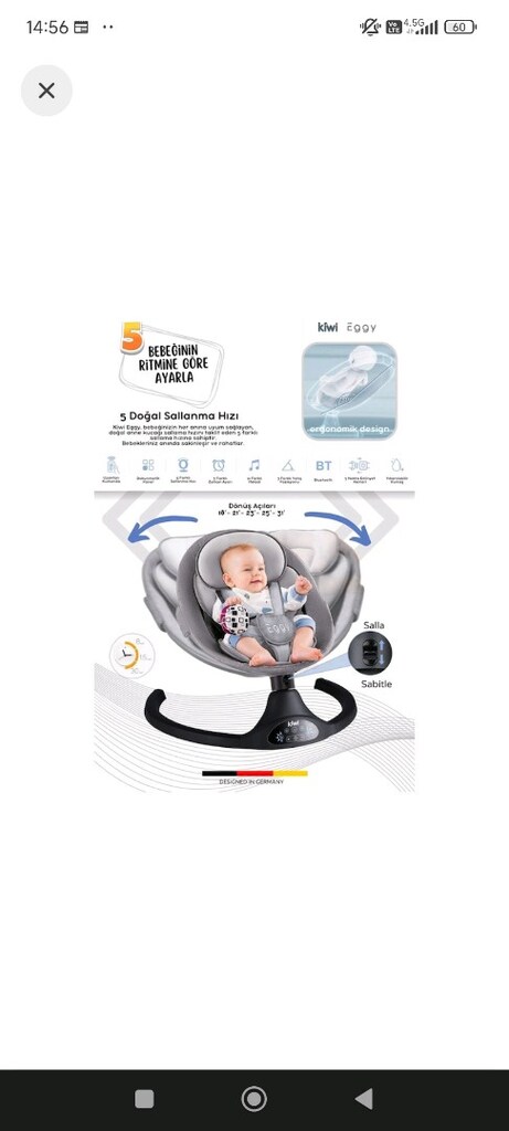 Kiwi Eggy Plus Elektrikli Otomatik Sallanan Bebek Ana Kucağı, 5 Farklı - 9