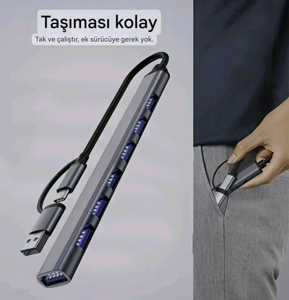 7 port USB girişli, TYPE C ve USB bağlantılı çoklayıcı. Sıfır kutulu - 15