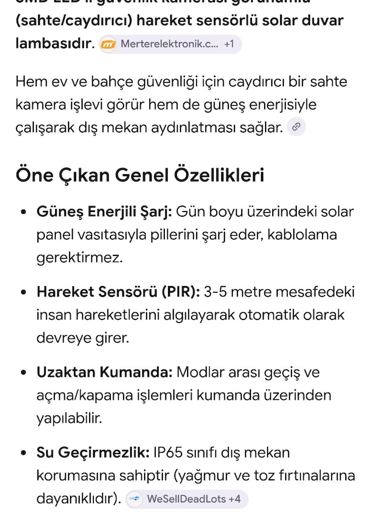 Caydırıcı Kamera sensörlü Güneş enerjili lamba - letgo'dan Sıfırından ...