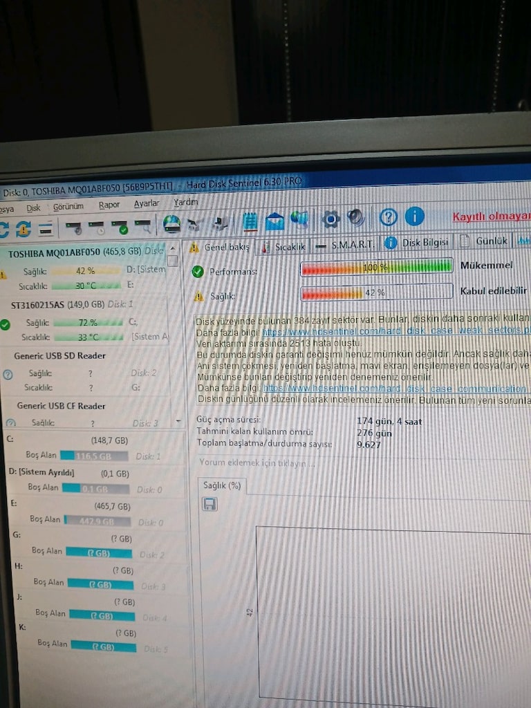 500 Gb Harddisk Performans Sağlık 100/42 Açıklama Bölümünü Ok. - 3