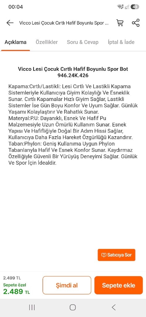 Vicco Kız Çocuk Bot 34 numara - 2