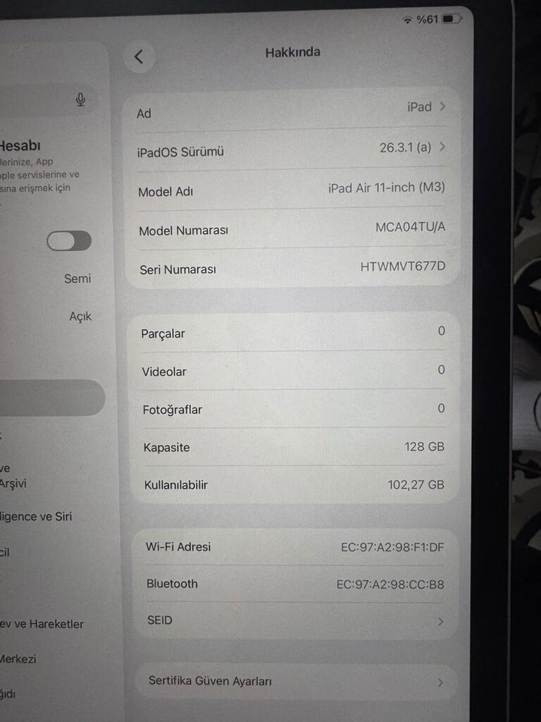 iPad Air 11 inç (M3 işlemcili,128 gb - 3
