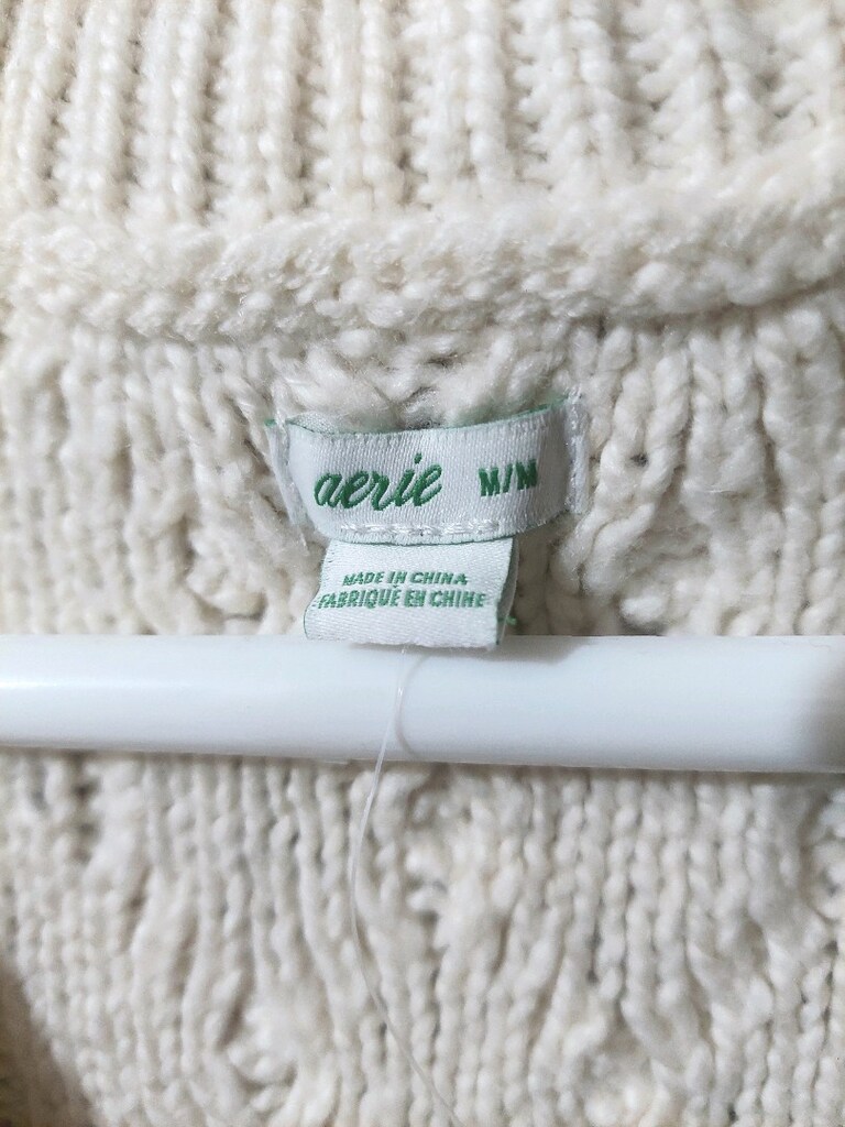 Aerie Saç örgü model V yaka ekru süveter - 8