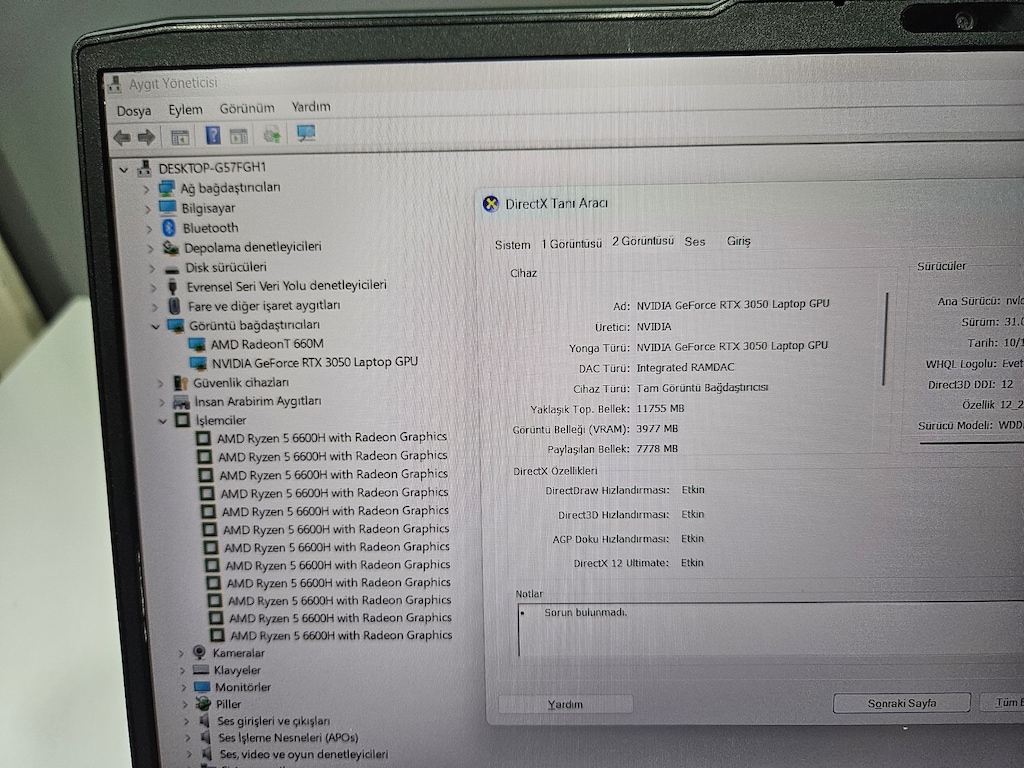 LENOVO RYZEN 5 6600H + 16 GB DDR5 RAM + 165 HERZ + RTX 3050 - 10